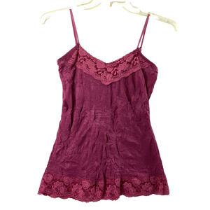 Womens Crinkle Cami Top Size Small Dark Pink Lace Fairy Coquette Whimsigoth Tank